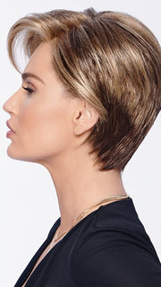 Tuck the longer pieces behind your ears for a sleeker look  | Color: R11S+ Glazed Mocha- medium brown with golden blonde highlights on top 