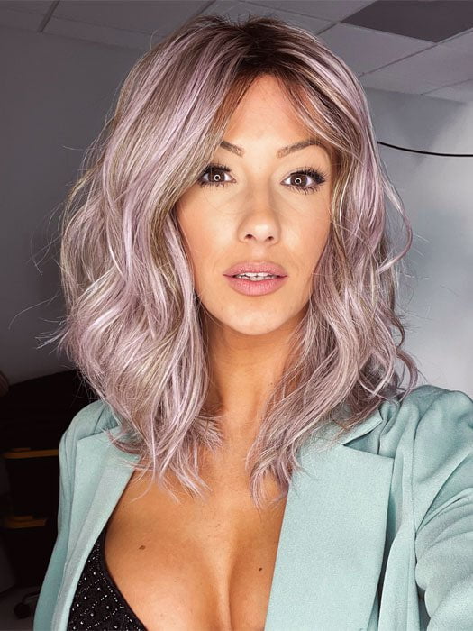 Jenna Fail @jenna_fail wearing TABU by ELLEN WILLE in color LAVENDER ROOTED | Medium Dark Brown Root, Blended into a Light Silver Smoke Tones, Blended with Various Shades of Purple with Dark Roots. PPC MAIN IMAGE