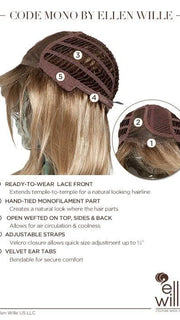 Lace Front & Monofilament Part, see cap construction chart for details